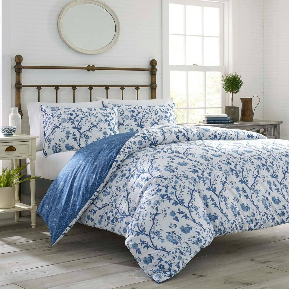 Elise 7-Piece Navy Blue Floral Cotton King Comforter Set