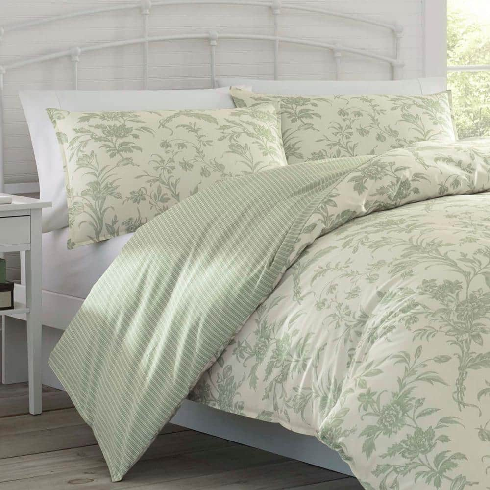 Natalie 7-Piece Green Floral Cotton Full/Queen Comforter Set