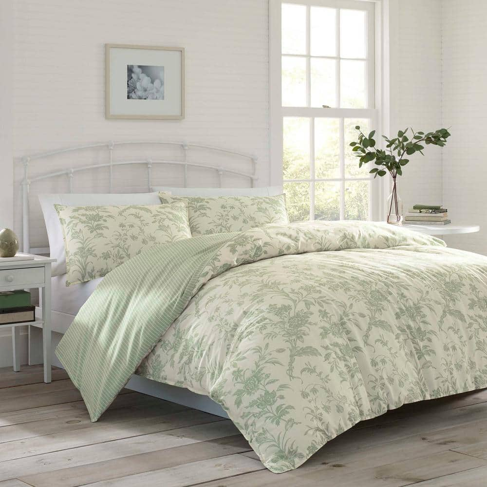 Natalie 7-Piece Green Floral Cotton Full/Queen Comforter Set