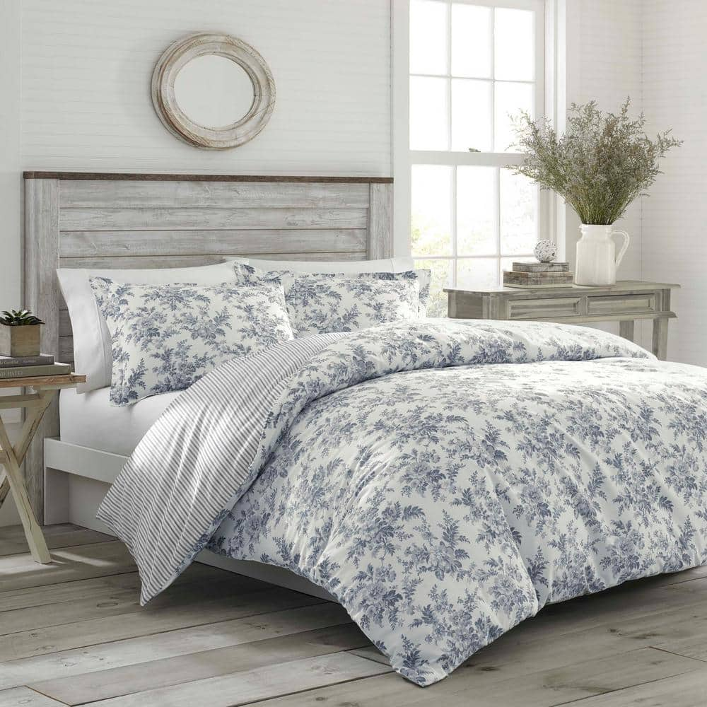 Annalise 3-Piece Gray Floral Cotton King Comforter Set