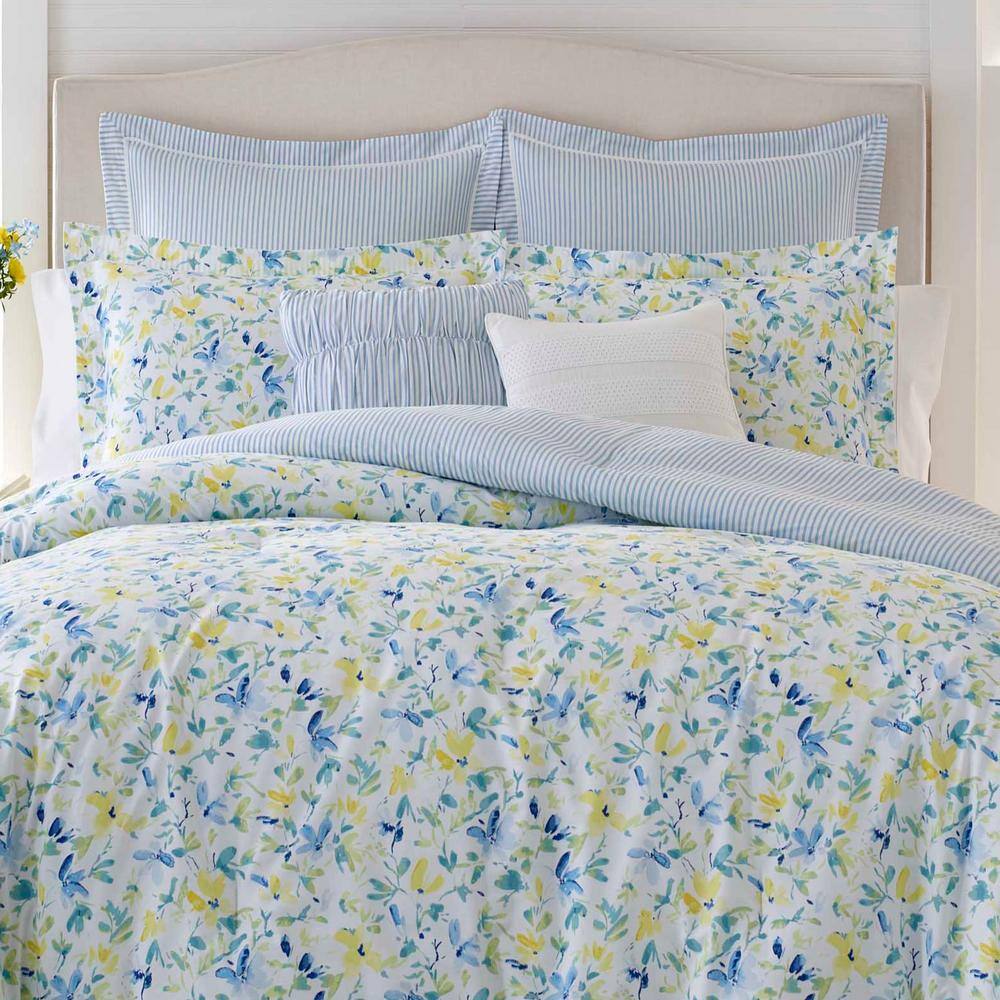 Nora 7-Piece Bright Blue Floral Cotton Full/Queen Bonus Comforter Set