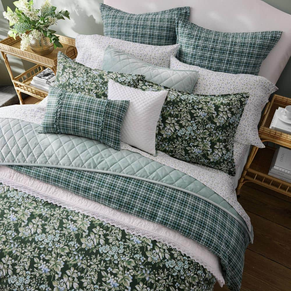 Bramble Floral 7-Piece Green Cotton King Comforter Bonus Set