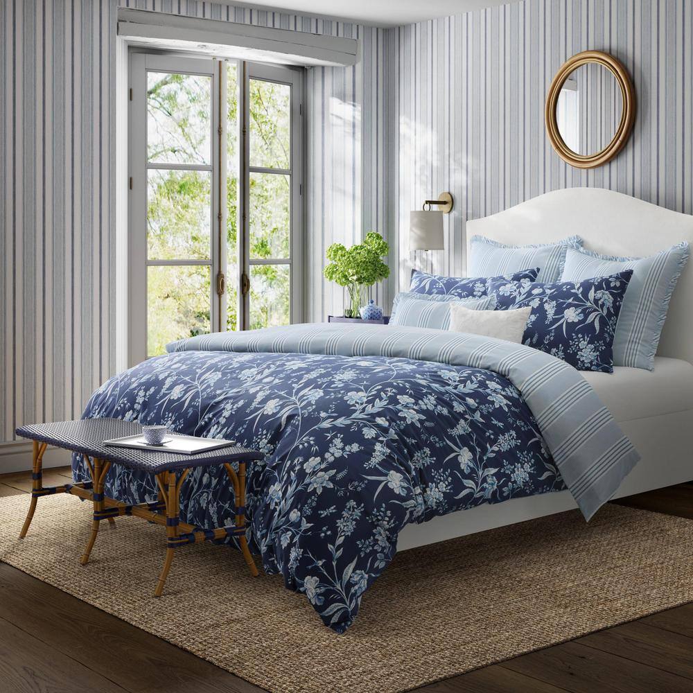 Branch Toile 7-Piece Blue Cotton Bonus Full/Queen Comforter Set