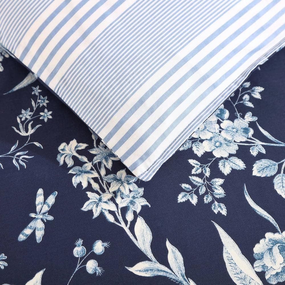 Branch Toile 7-Piece Blue Cotton Bonus Full/Queen Comforter Set