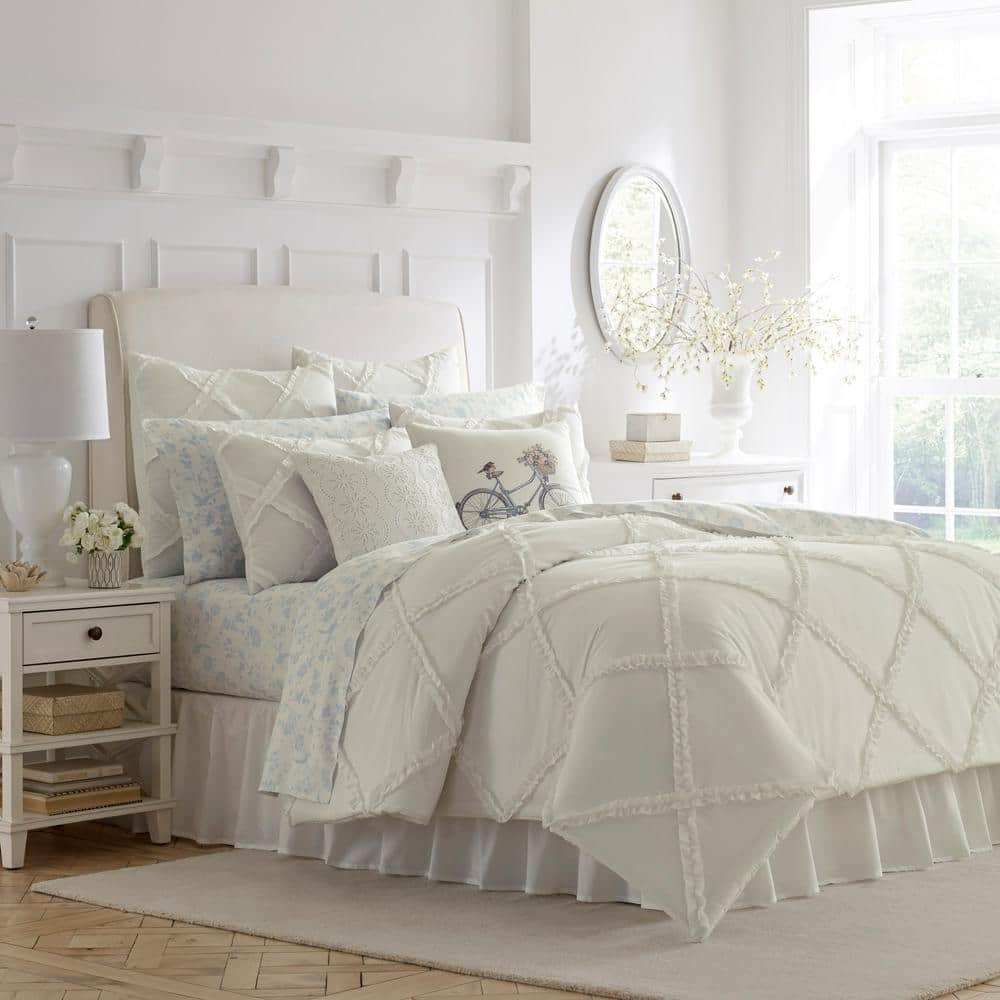 Adelina 3-Piece White Solid Cotton King Comforter Set