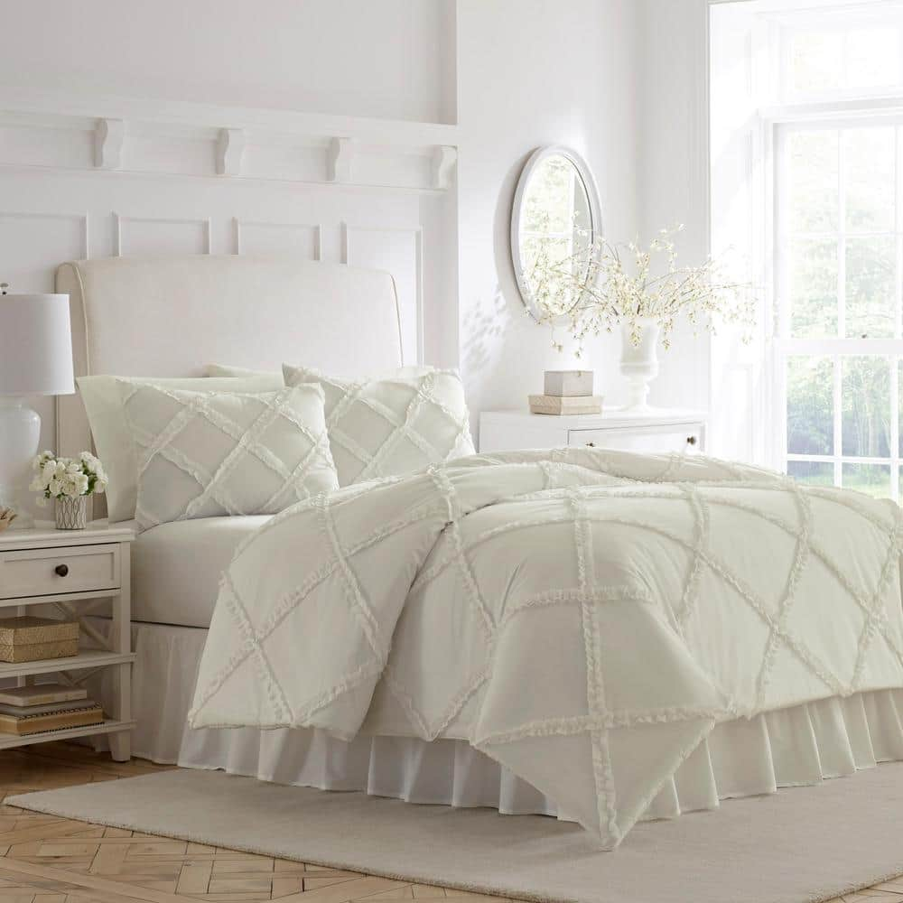 Adelina 3-Piece White Solid Cotton King Comforter Set