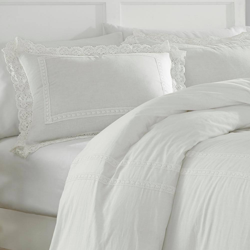 Annabella 3-Piece White Solid Cotton King Comforter Set