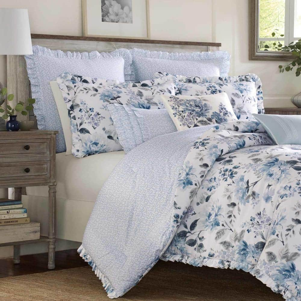 Chloe 2-Piece Blue Floral Cotton Twin Comforter Set