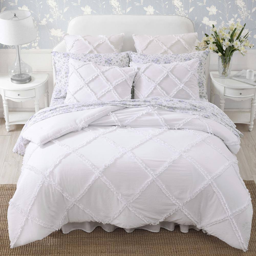 Norah Solid 3-Piece White Microfiber Full/Queen Comforter Set