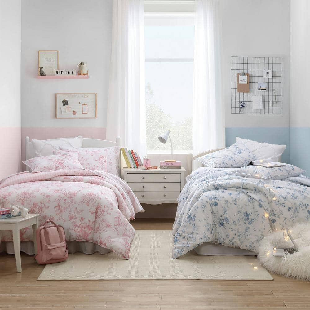 Delphine 2-Piece Pink Cotton Twin Comforter Set