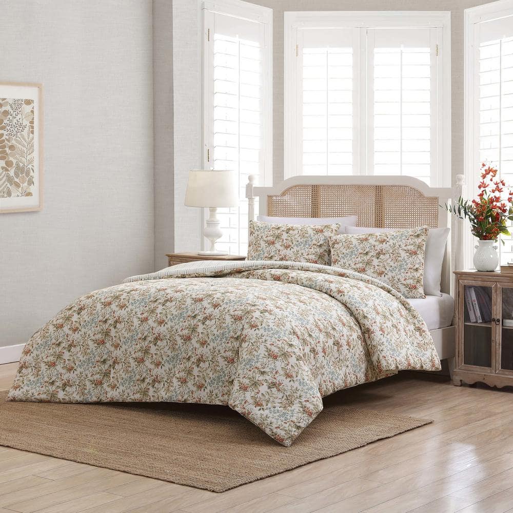 Bramble Floral 3-Pcs Beige Cotton King Comforter Set