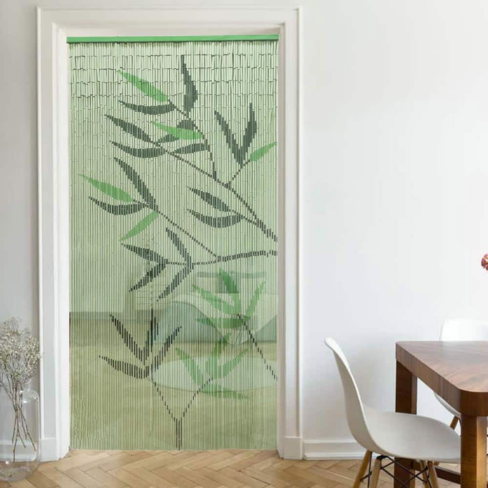 Leaves Beaded Bamboo Curtain Door 90 Strings 35.5 in. W x 78.8 in. L Wall Mounted Light Filtering Sheer Curtain 1 Panel