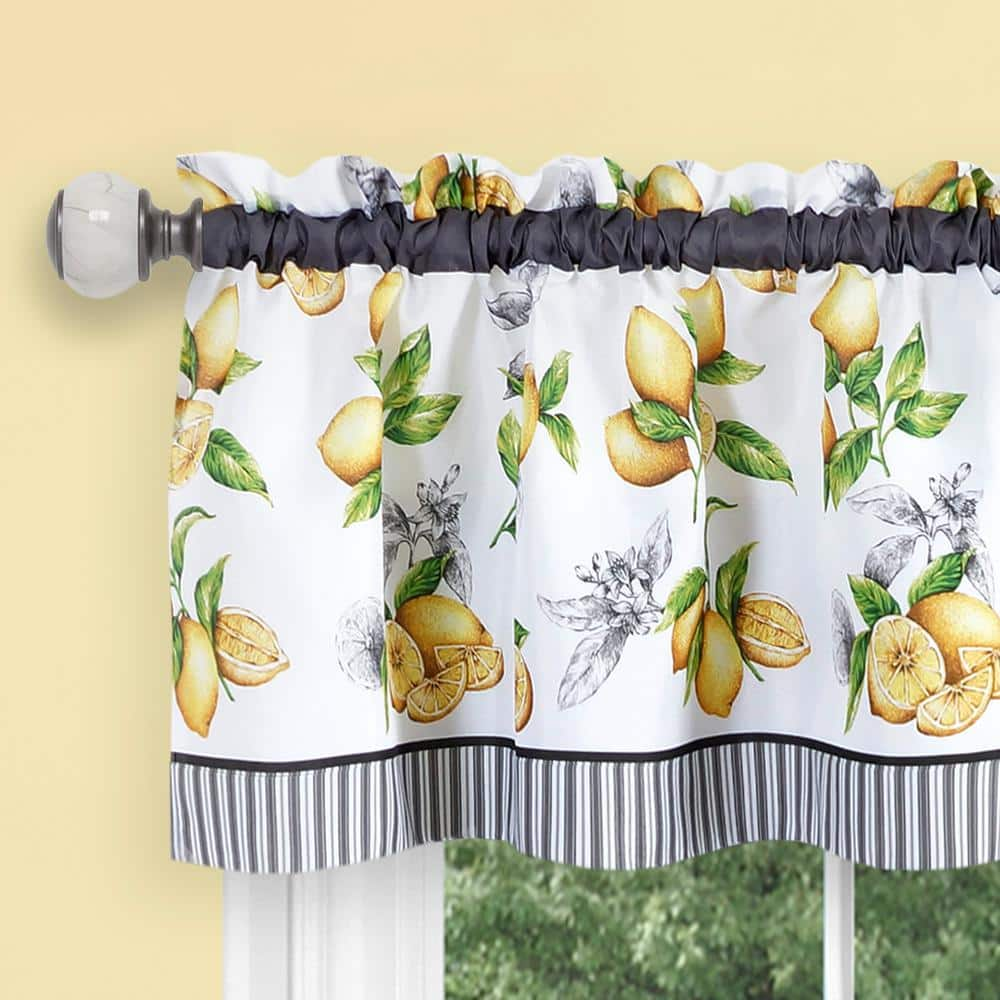 Lemon Drop Yellow Polyester Light Filtering Rod Pocket Tier and Valance Curtain Set 58 in. W x 24 in. L