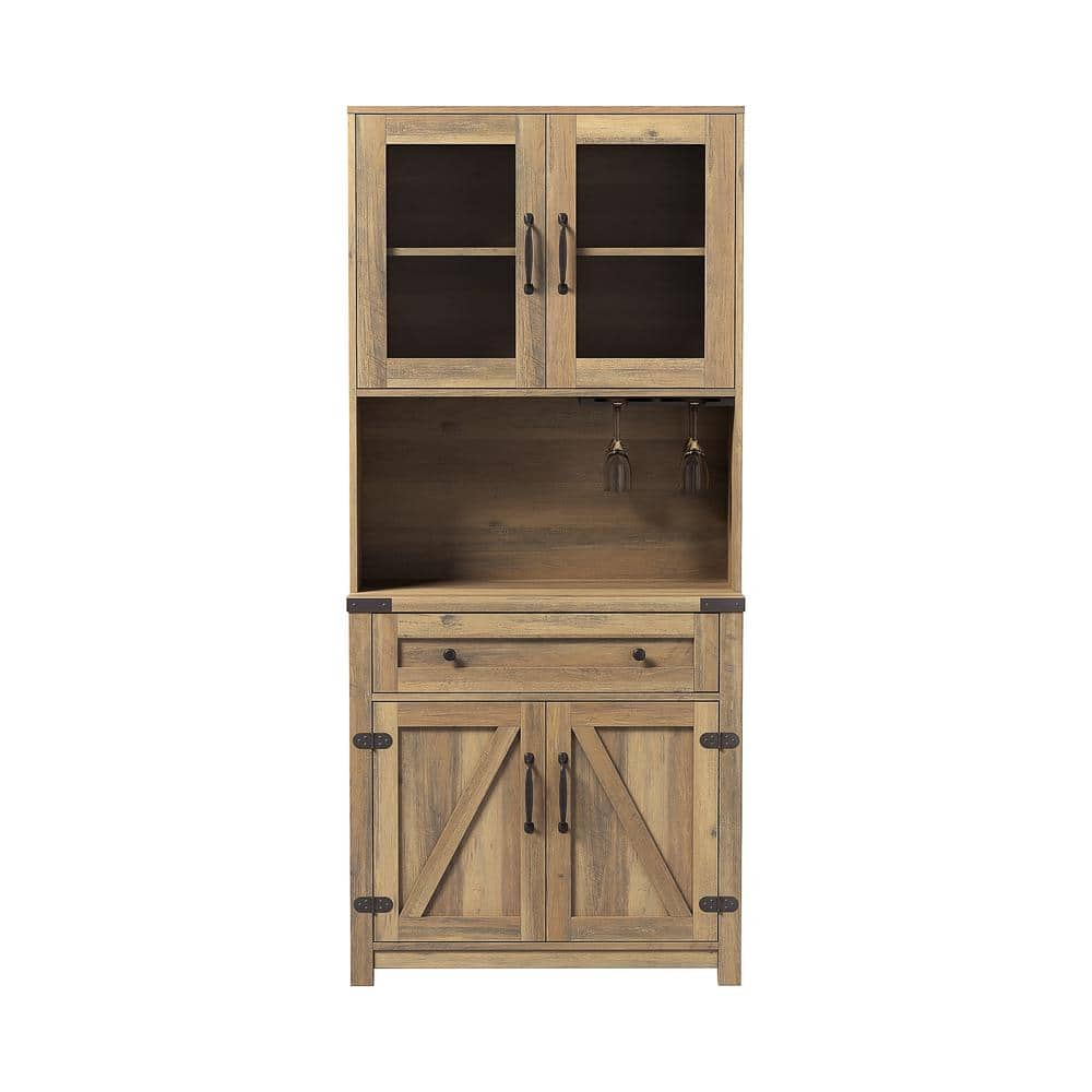 Light Brown 6-Shelf Wood Pantry Organizer Storage Cabinet