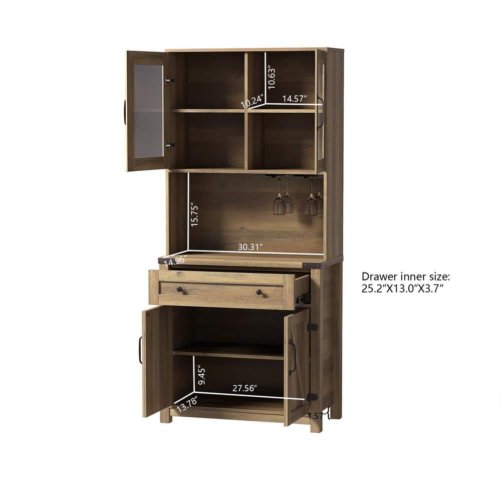 Light Brown 6-Shelf Wood Pantry Organizer Storage Cabinet