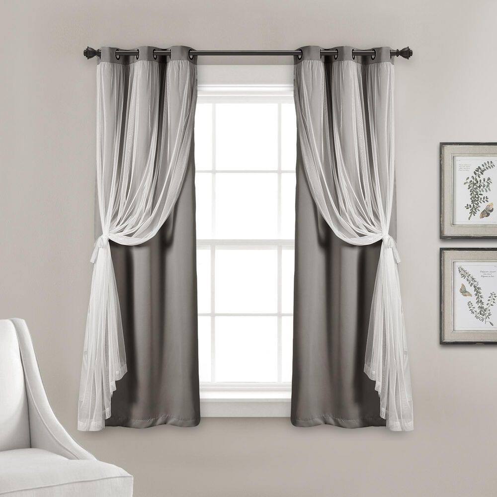 Grommet 38 in. W x 45 in. L Sheer Window Panels With Insulated Blackout in Lining Light Gray Set