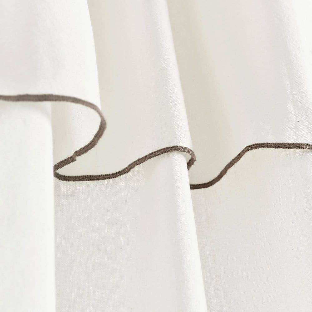 Modern Faux 52 in. W x 84 in. L Embroidered Edge With Attached Valance Window Curtain Panels in Light Linen