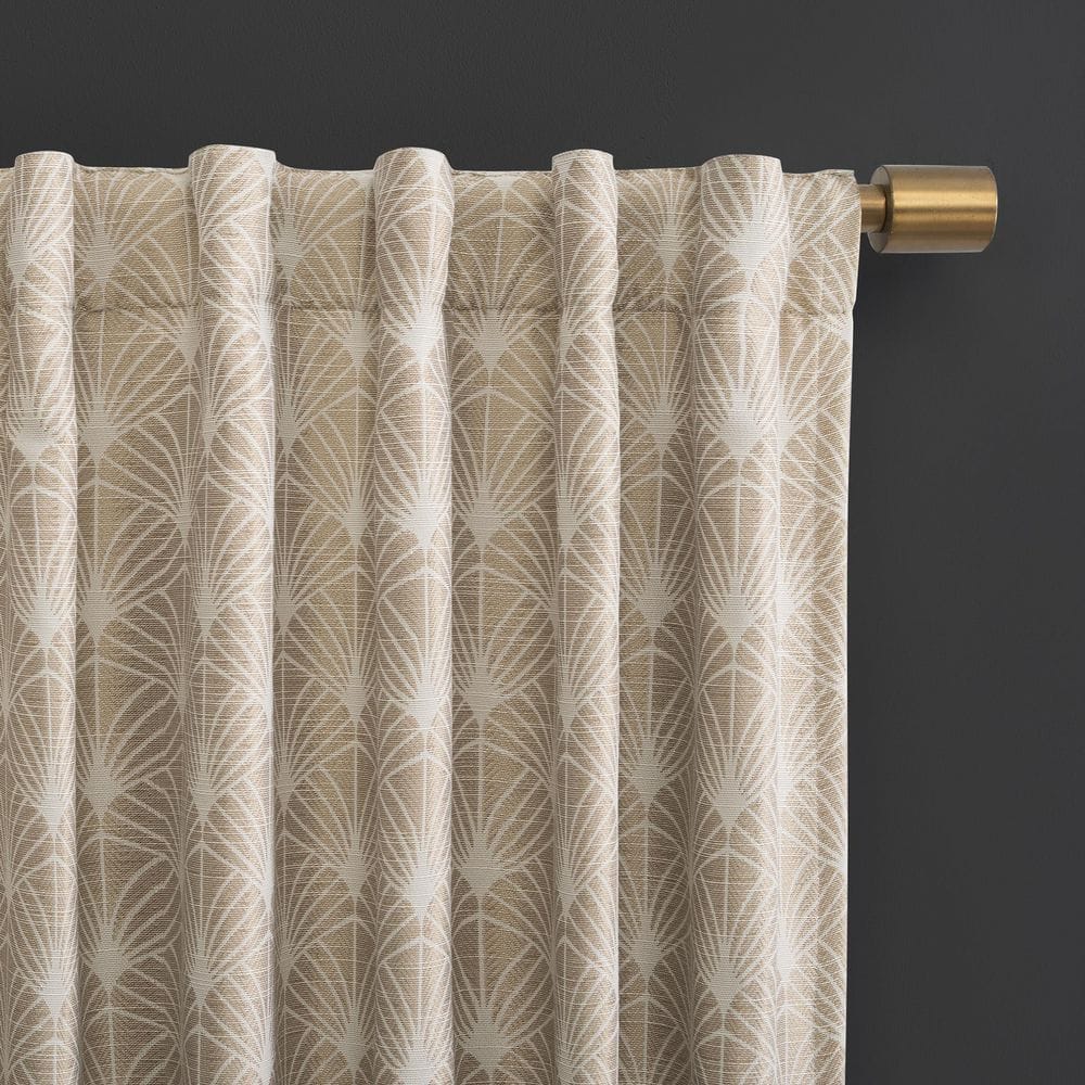 Montauk Art Deco 100% 50 in. W x 84 in. L Blackout Back Tab Curtain Panel in Linen