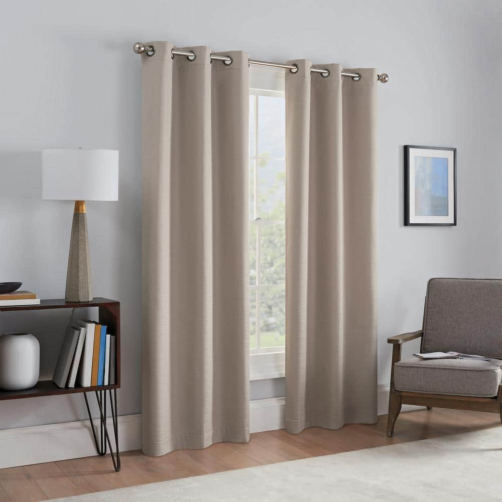 Talisa Draftstopper Linen Textured Solid Polyester 37 in. W x 95 in. L 100% Blackout Single Grommet Top Curtain Panel