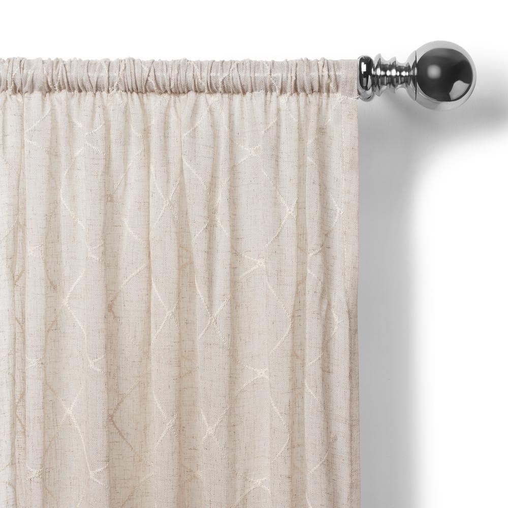 Linen Geometric Rod Pocket Room Darkening Curtain – 30 in. W x 24 in. L (Set of 2)