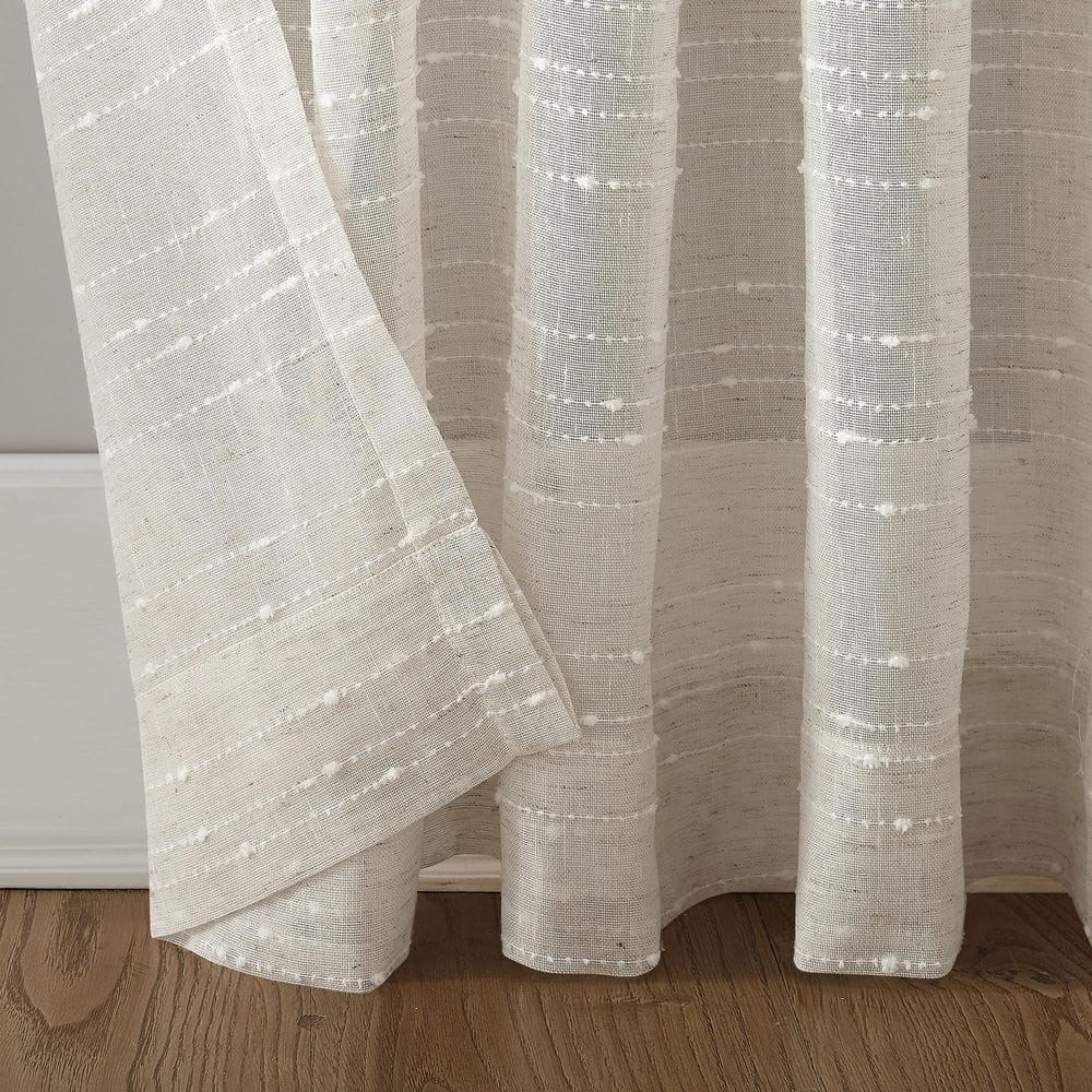 Aya Textured Slub Stripe Linen Blend Linen 95 in. L x 52 in. W Sheer Rod Pocket Curtain Panel