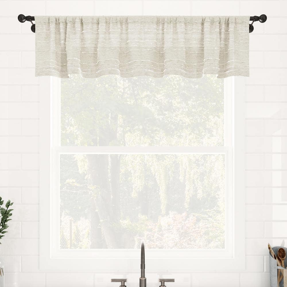 Aya Textured Slub Stripe Linen Blend 52 in. W x 14 in. L Sheer Rod Pocket Kitchen Curtain Valance in Linen