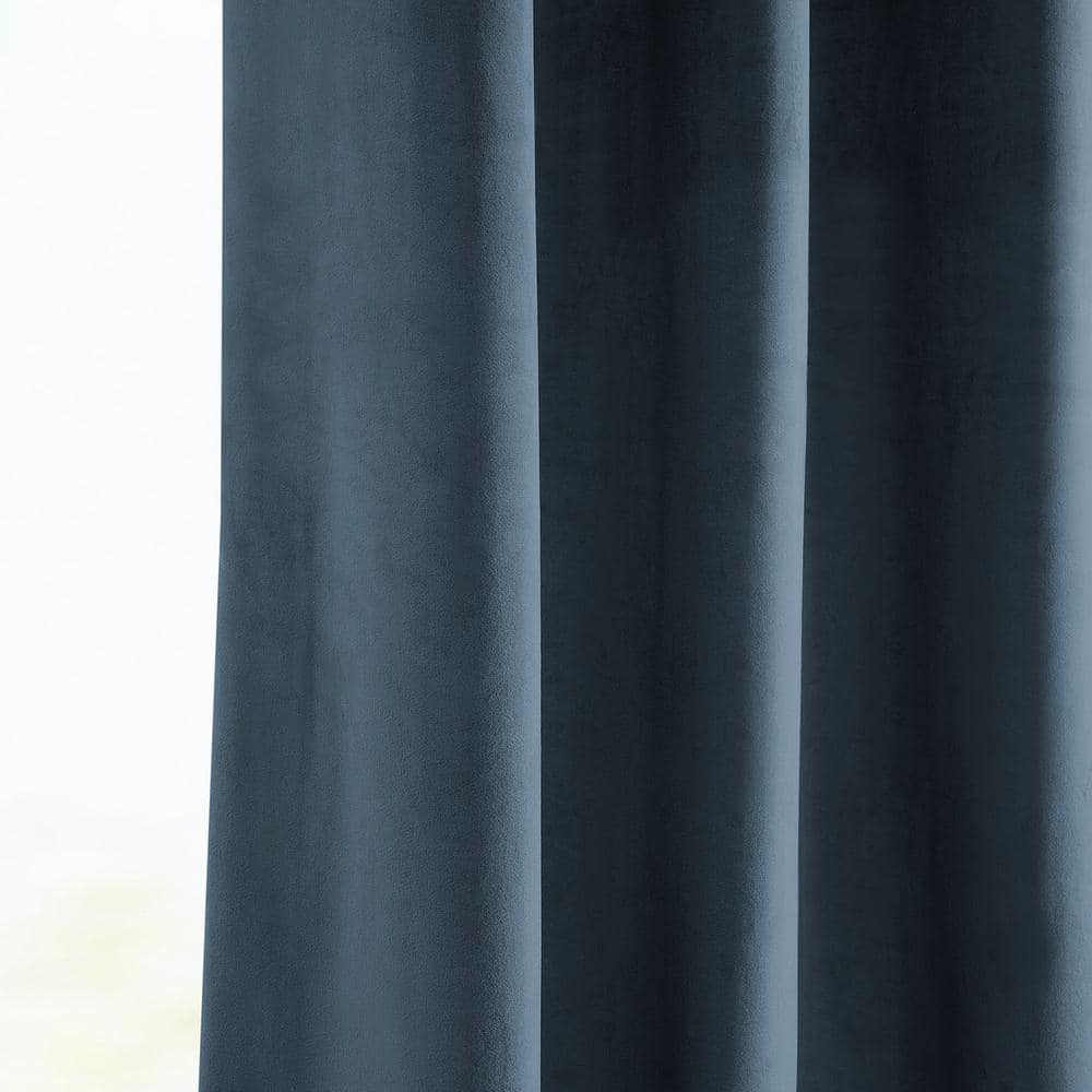 London Blue Heritage Plush Velvet Grommet Room Darkening Curtain – 50 in. W x 108 in. L (1 Panel)