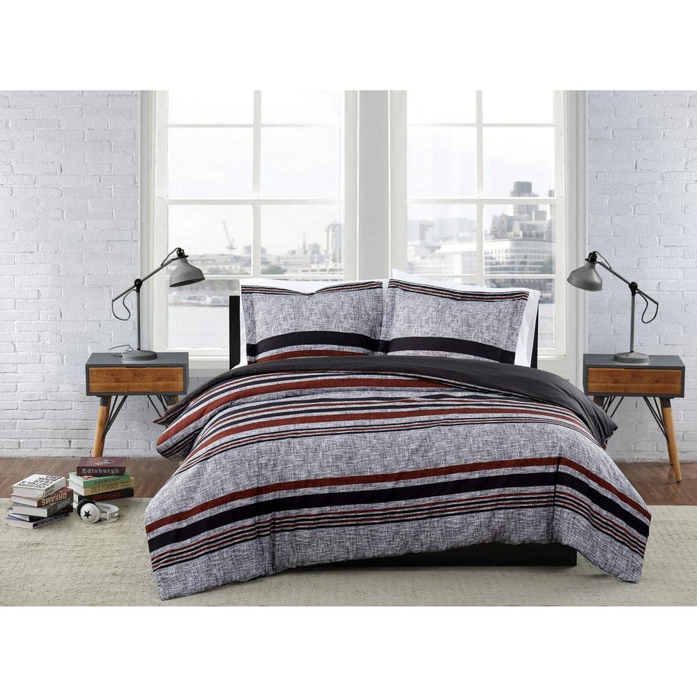 Warren Stripe 3-Piece Multi-Colored Full/Queen Comforter Set