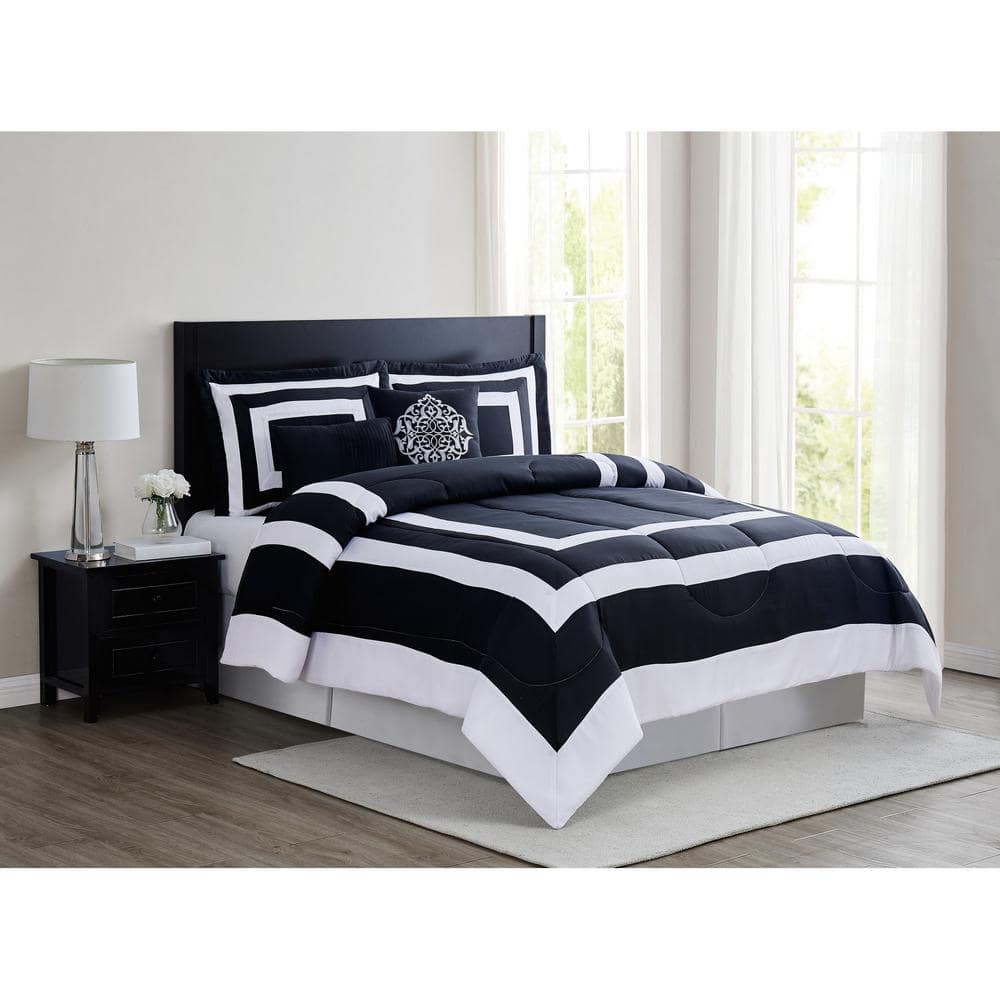 Raynes Hotel 5-Piece White/Black Microfiber King Comforter Set