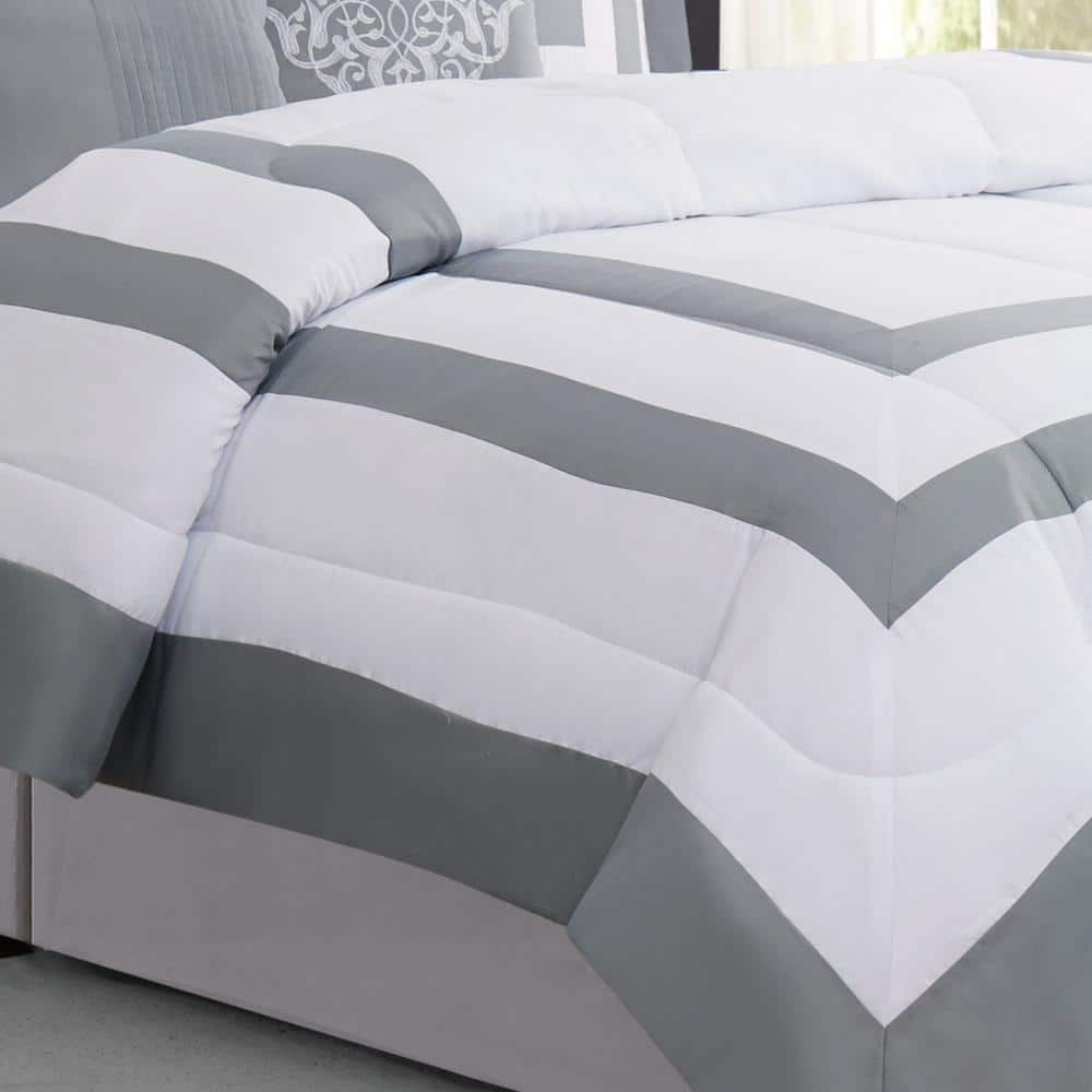 Raynes Hotel 5-Piece White/Grey Microfiber King Comforter Set