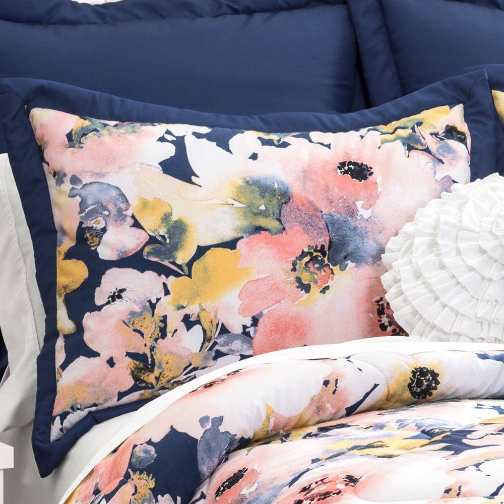 Floral Watercolor Comforter Blue 7-Piece King Set