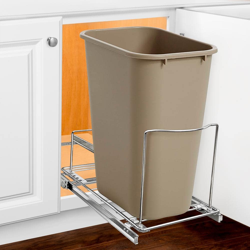 Pull Out Trash Can Under Cabinet Slide Out Organizer Slide Out Adjustable Shelf for Trash Cans – Chrome