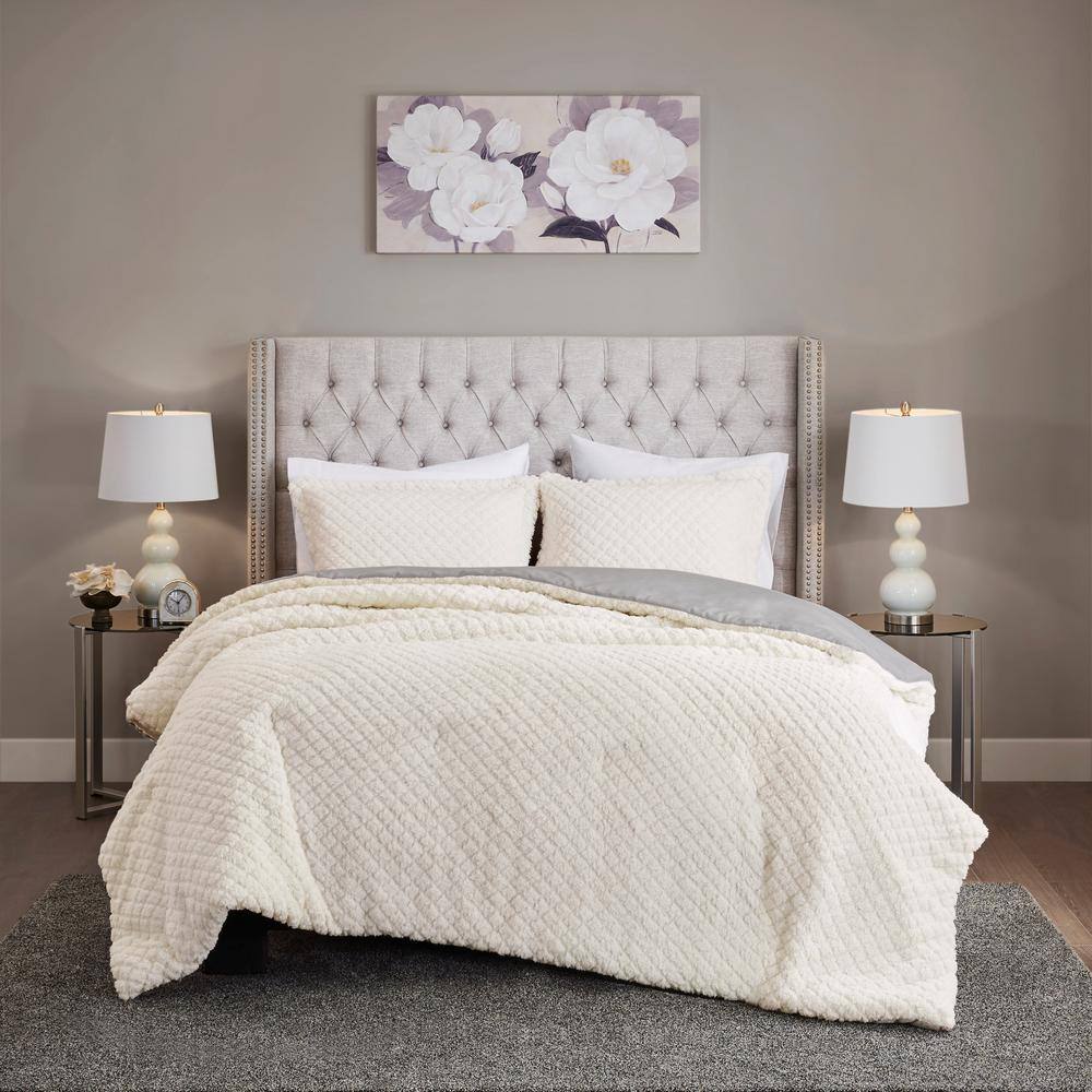 Colden 3-Piece Ivory/Grey Full/Queen Textured Comforter Set