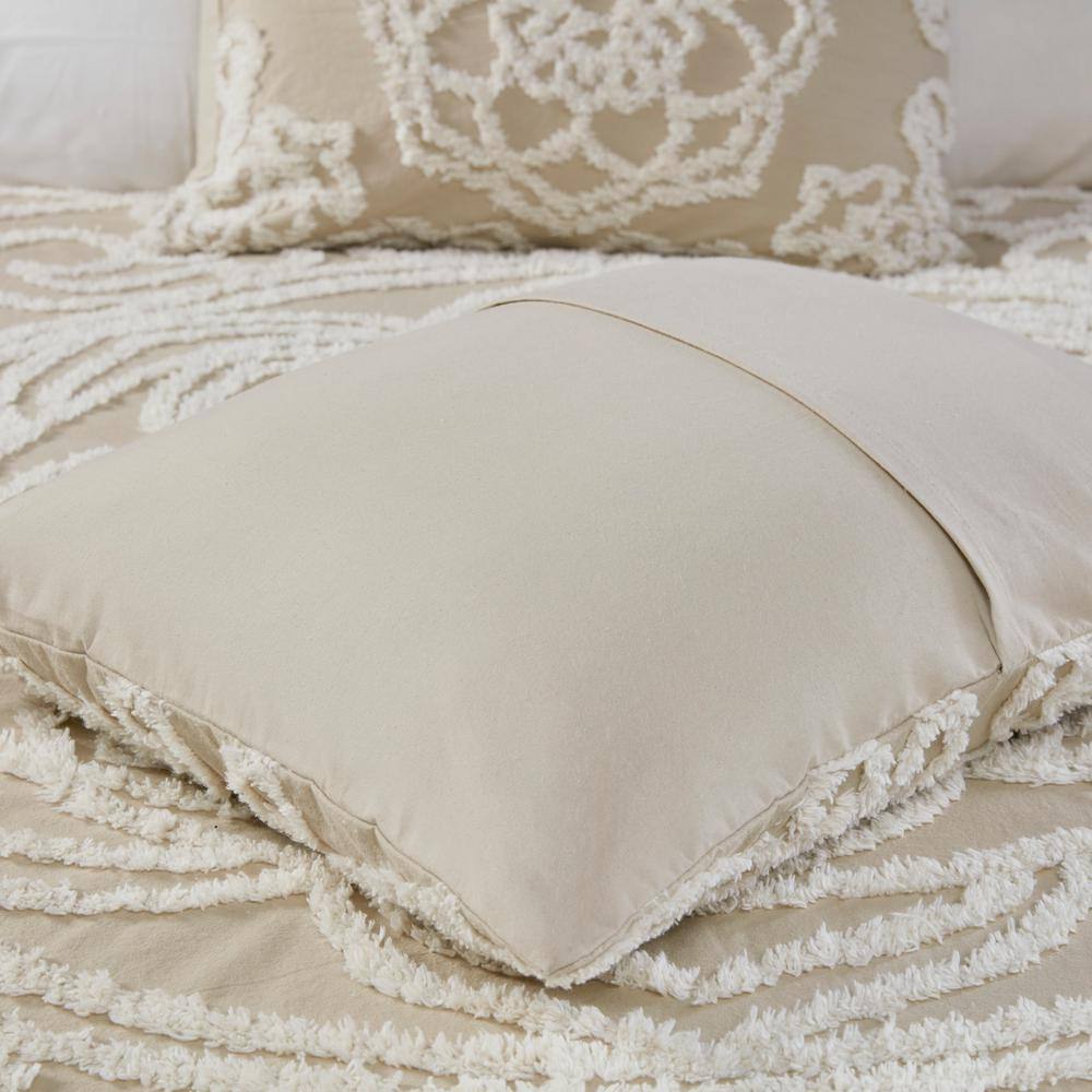 Virginia 3-Piece Taupe King/Cal King Tufted Cotton Chenille Medallion Comforter Set