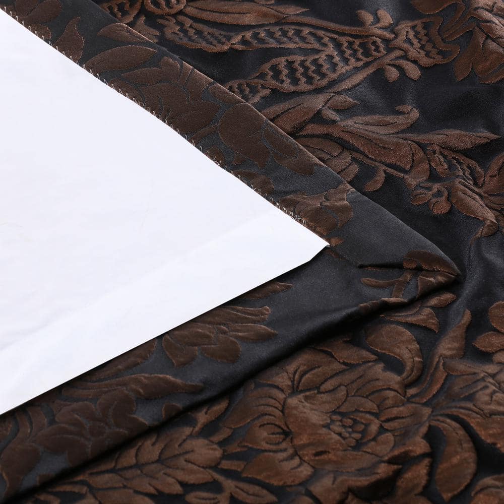 Magdelena Black/Copper Jacquard Faux Silk Rod Pocket Room Darkening Curtain – 50 in. W x 96 in. L Single Window Panel