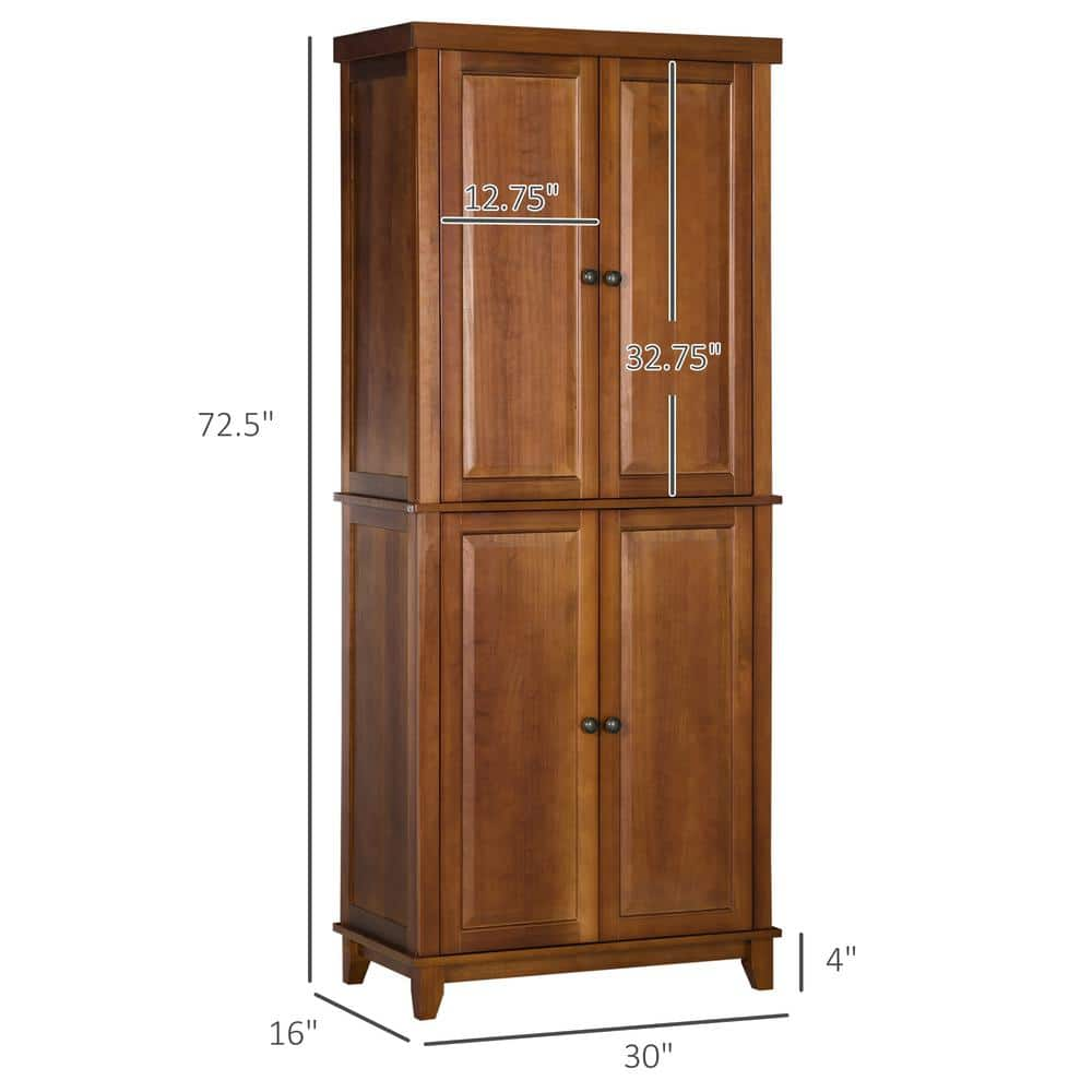 4-Shelf Mahogany 72.5″ Pinewood Large Kitchen Pantry Storage Cabinet, Freestanding Cabinets with Doors