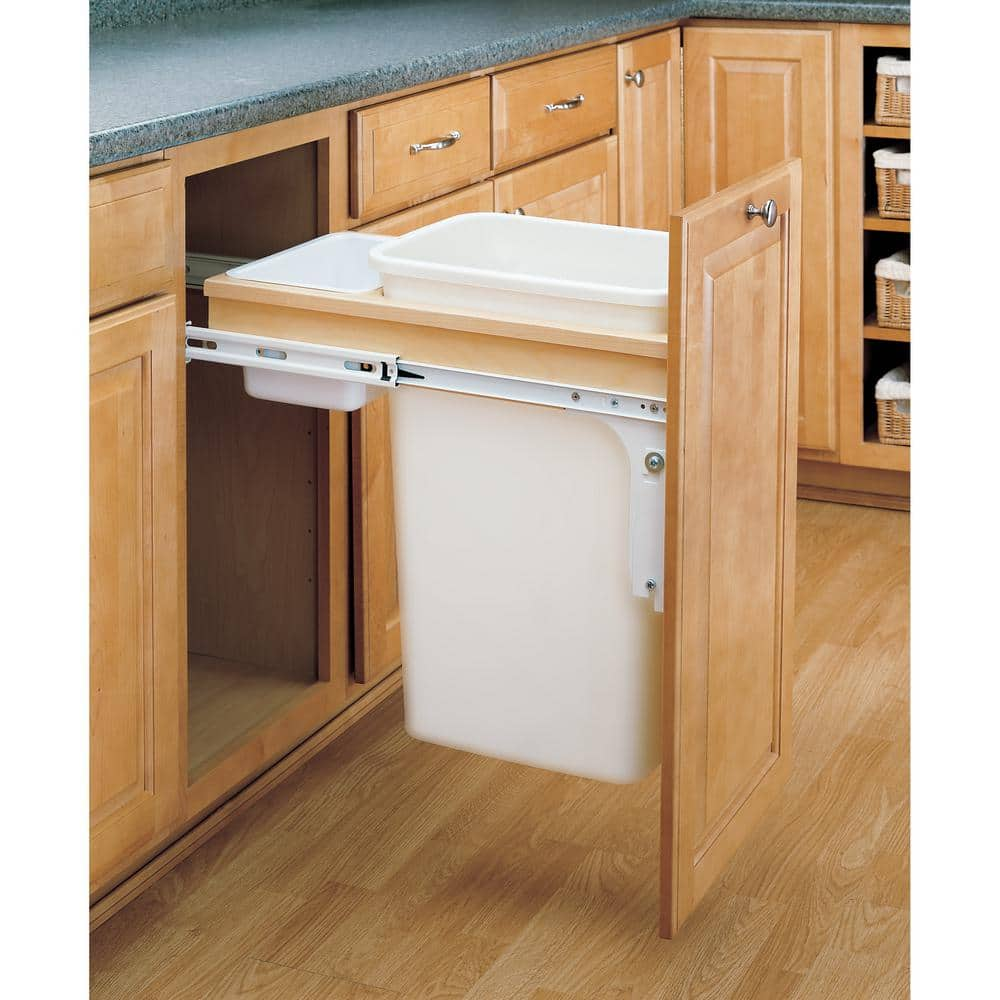 Single 50 Qt. Pull-Out Top Mount Maple and White Container for 1-1/2 in. Face Frame Cabinet