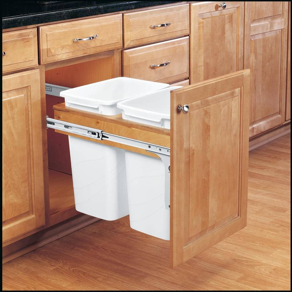 Double 35 Qt. Pull-Out Top Mount Maple and White Container for 1-5/8 in. Face Frame Cabinet