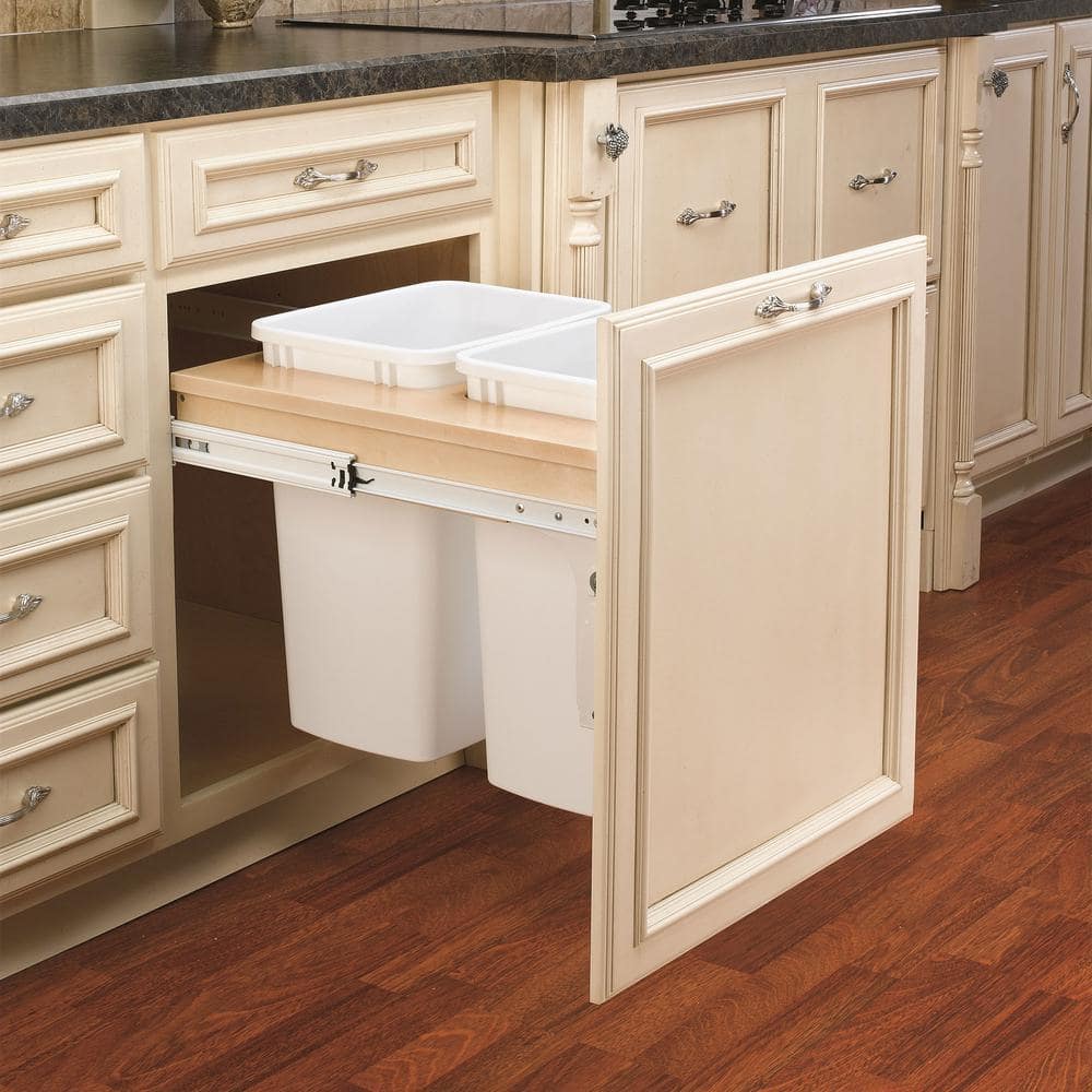 White Double Pull Out Top Mount Trash Can 35 Quart