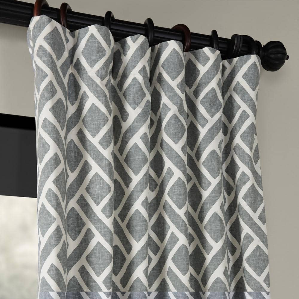 Martinique Grey Printed Room Darkening Curtain – 50 in. W x 120 in. L Rod Pocket with Back Tab Single Window Panel