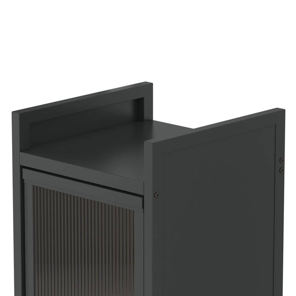 13.8 in. W x 14.2 in. D x 59.8 in. H Black Iron Freestanding Cabinet with 4 Glass Door and Lockable Wheels