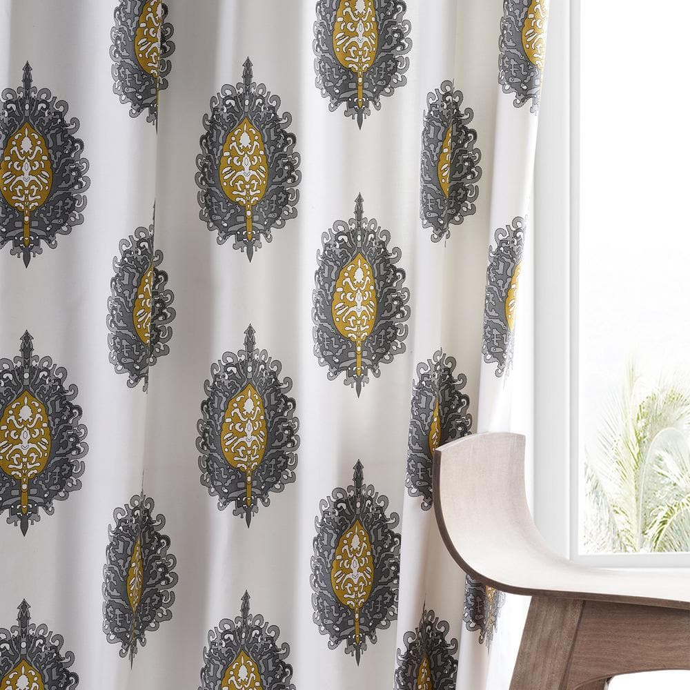 Mayan Gold Printed Cotton Twill 50 in. W x 120 in. L Rod Pocket Room Darkening Curtain (1 Panel)