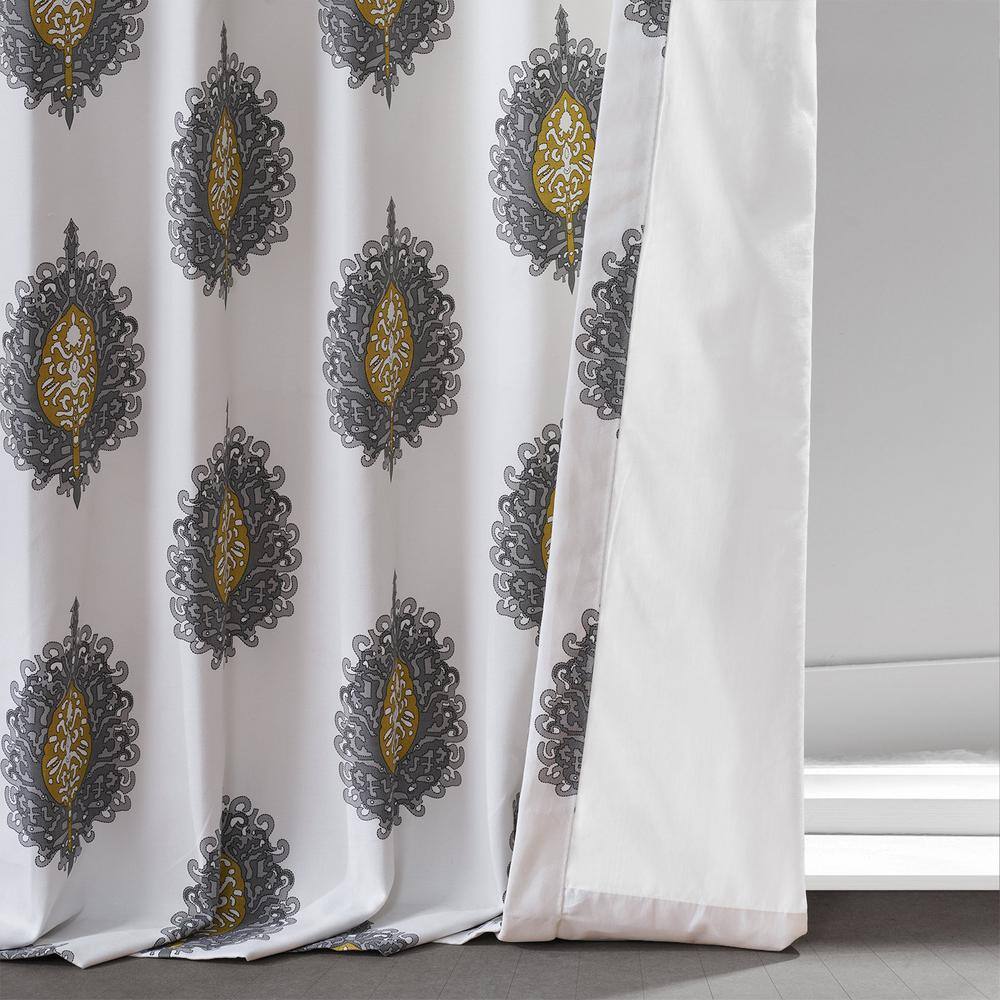 Mayan Gold Printed Cotton Twill 50 in. W x 120 in. L Rod Pocket Room Darkening Curtain (1 Panel)