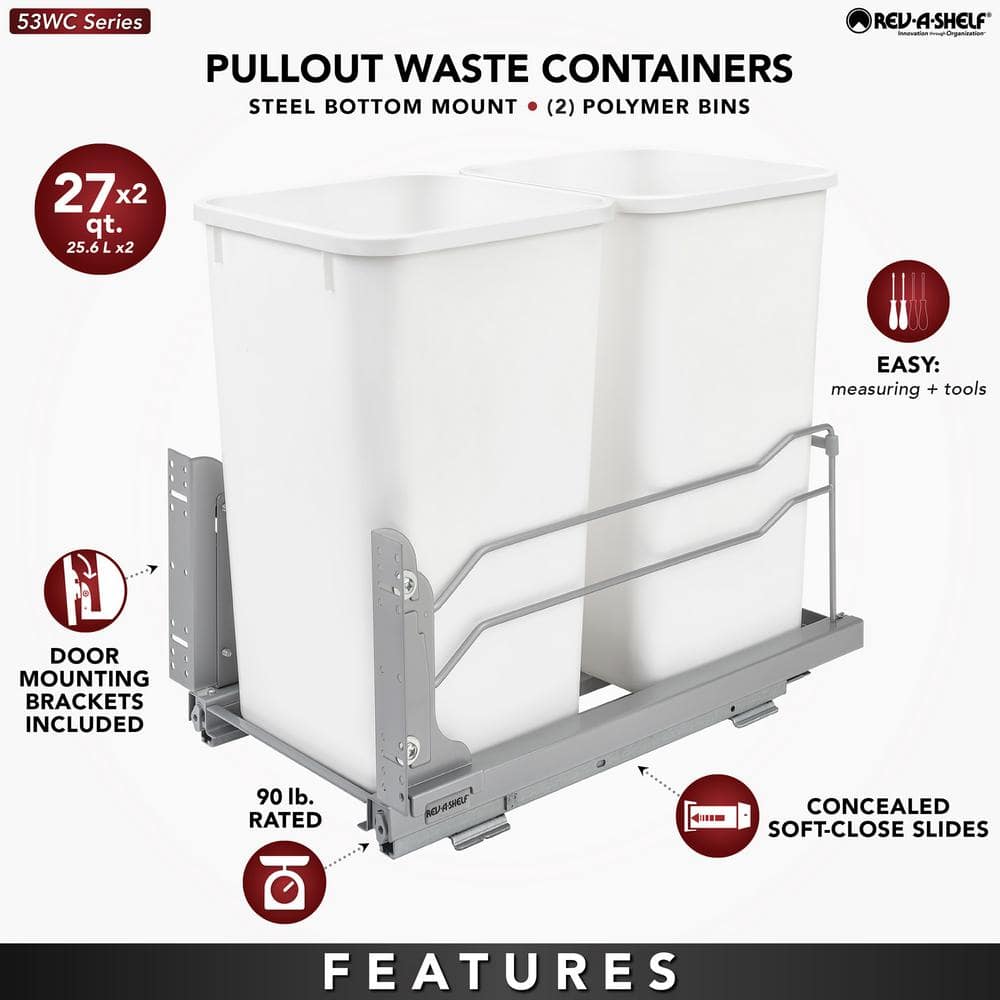 Gray Double Pull Out Trash Can 27 qt. with Soft-Close