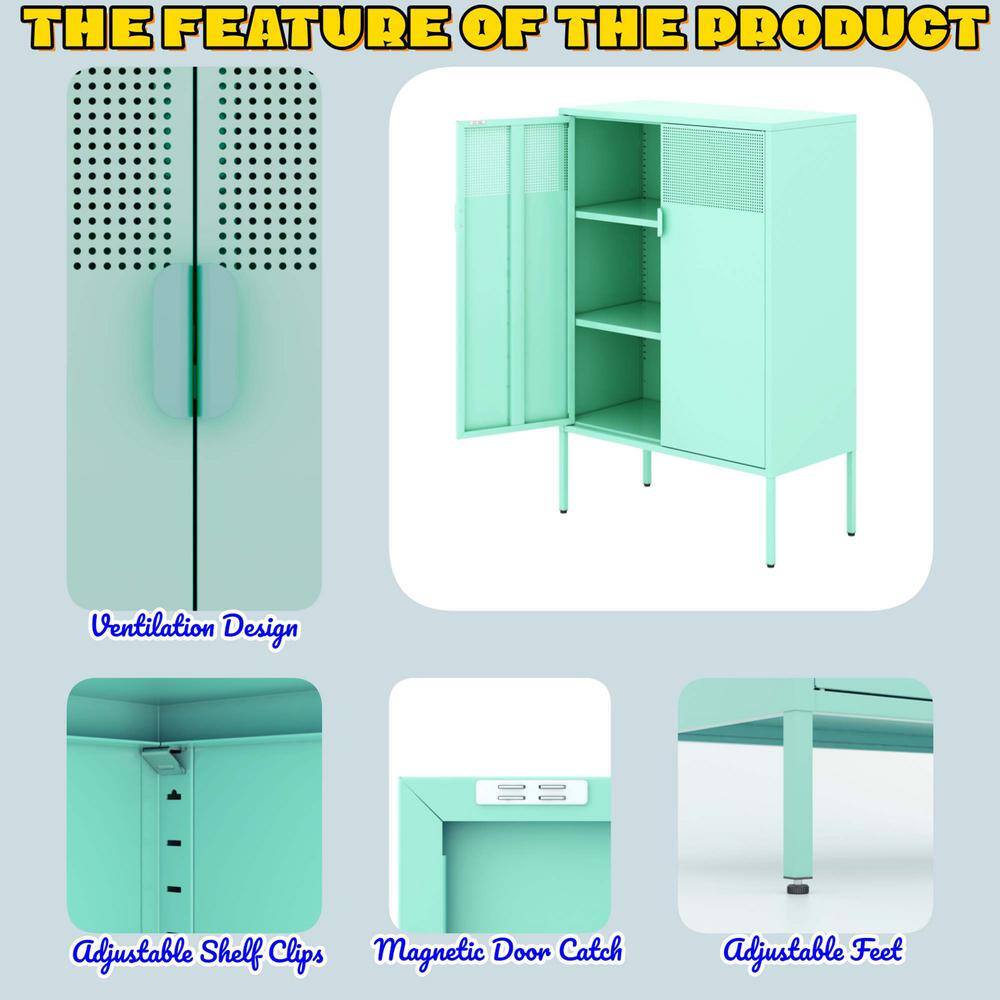 31.50 in. W 3-Shelf Mint Green Kitchen Organizers Cabinet with 2 Doors and Adjustable Shelves