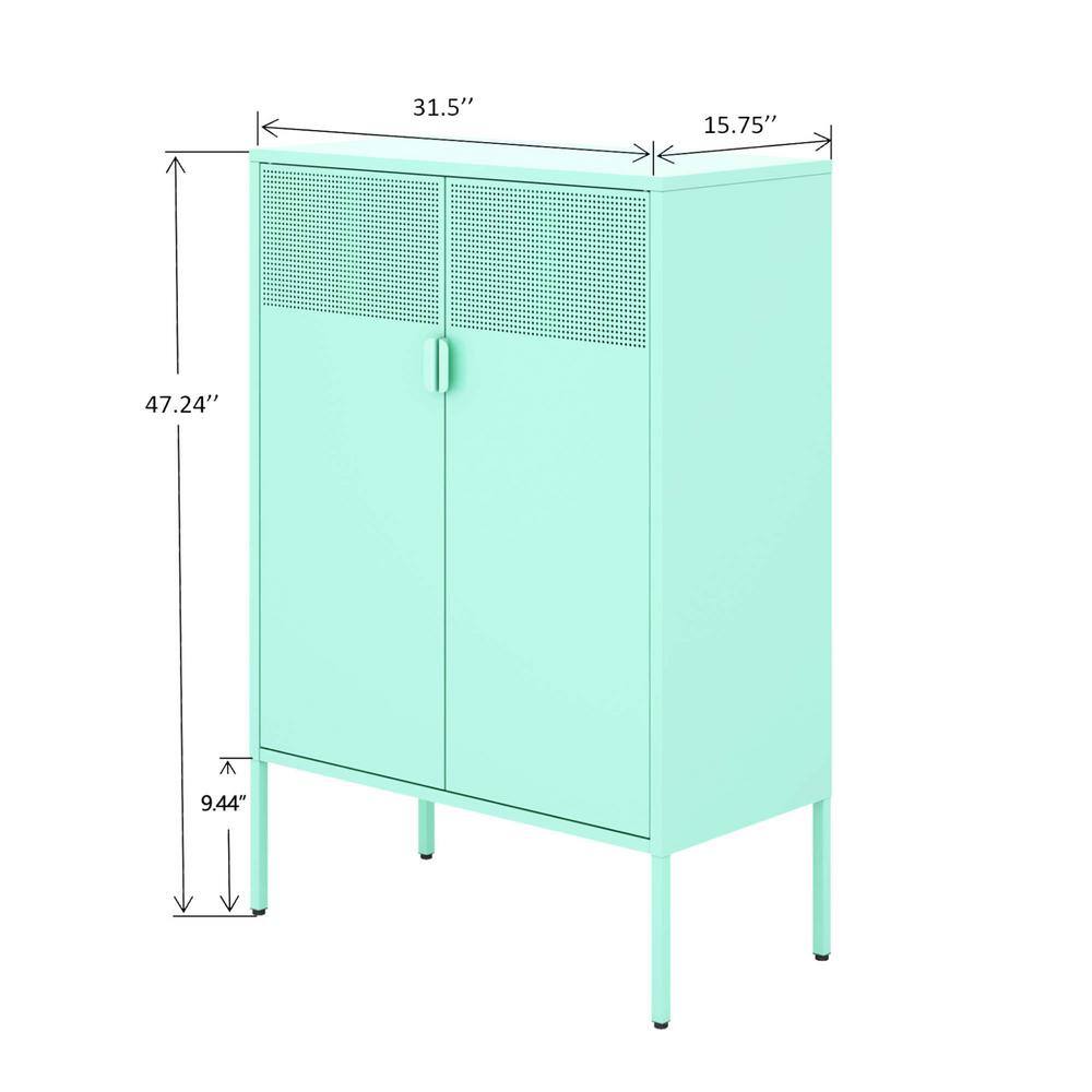 31.50 in. W 3-Shelf Mint Green Kitchen Organizers Cabinet with 2 Doors and Adjustable Shelves