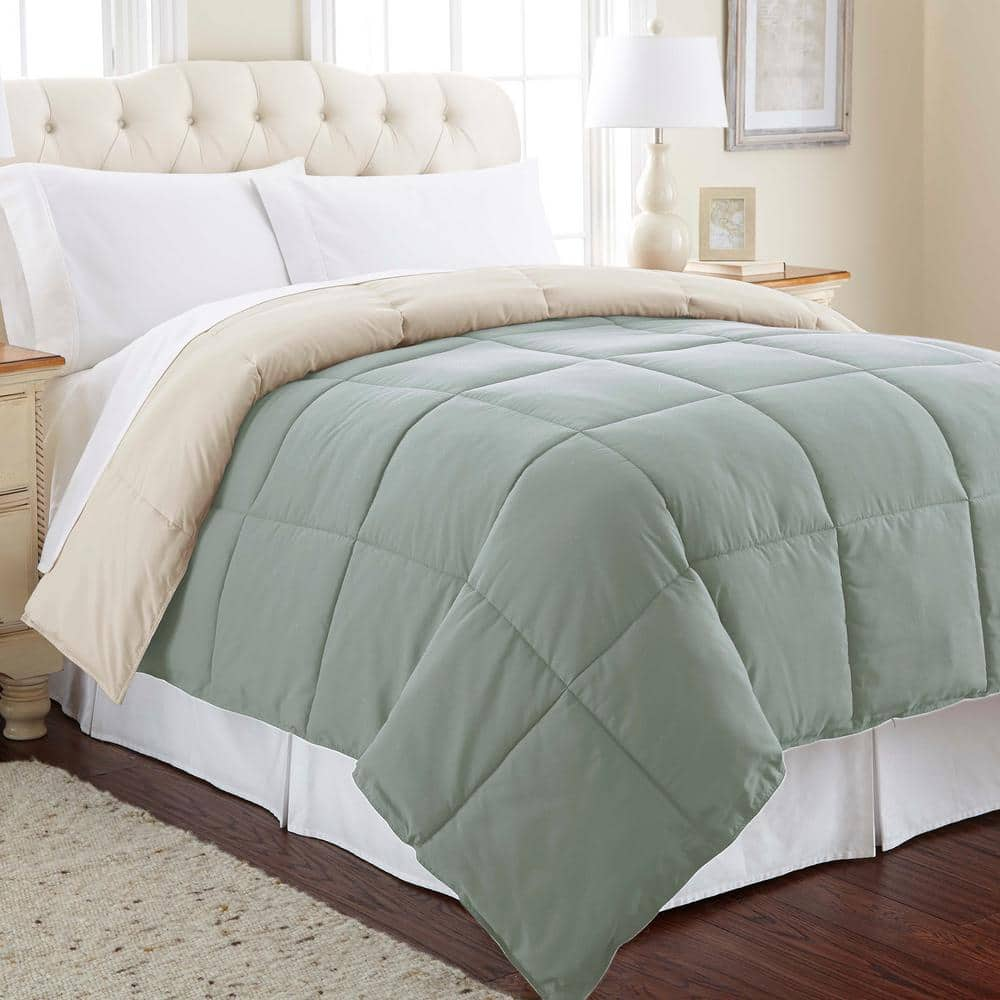 Multi-Colored Dusty Sage/Almond Down Alternative Reversible Twin Cotton Blend Comforter