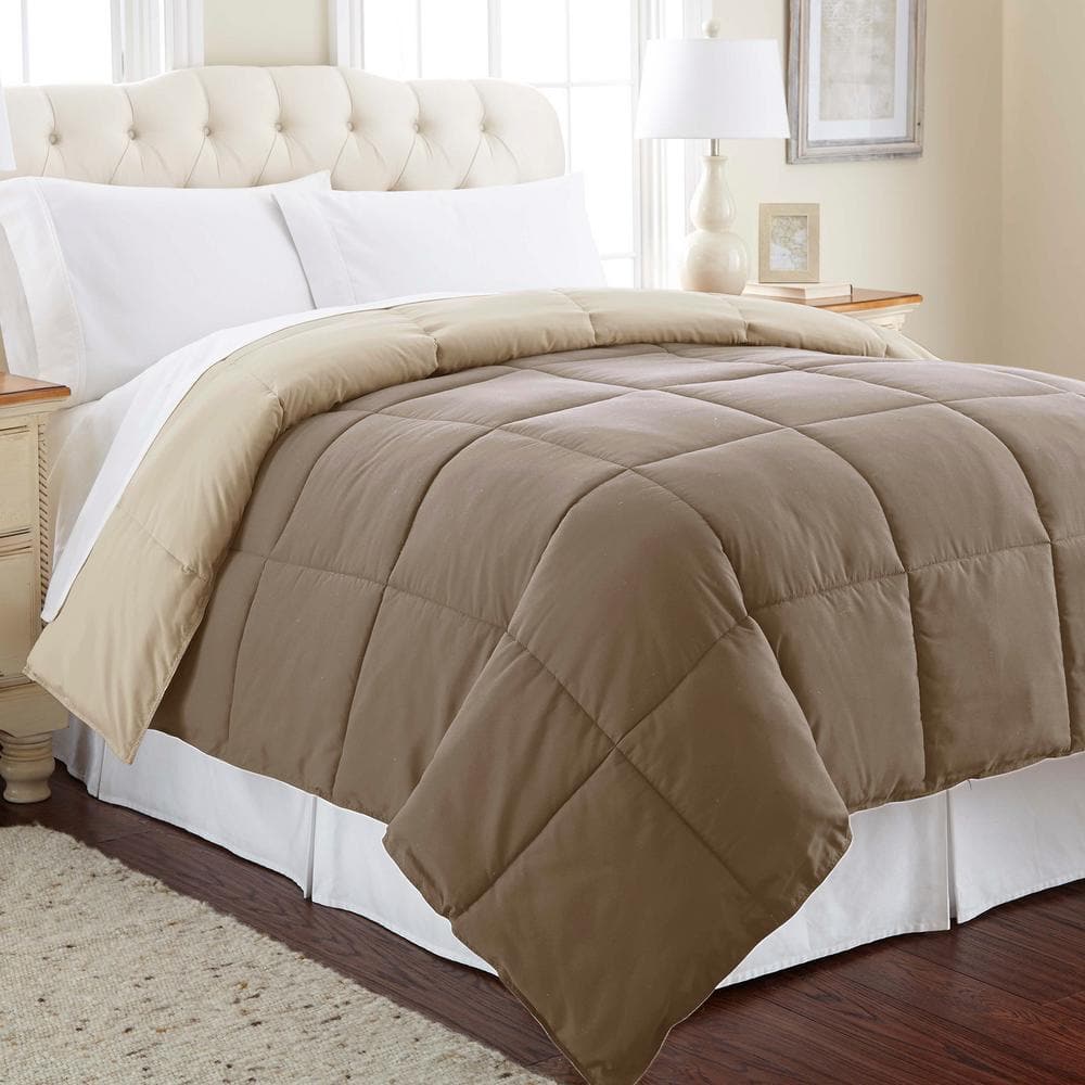 Multi-Colored Stone/Champagne Comforter Down Alternative Reversible Queen Cotton Blend Comforter