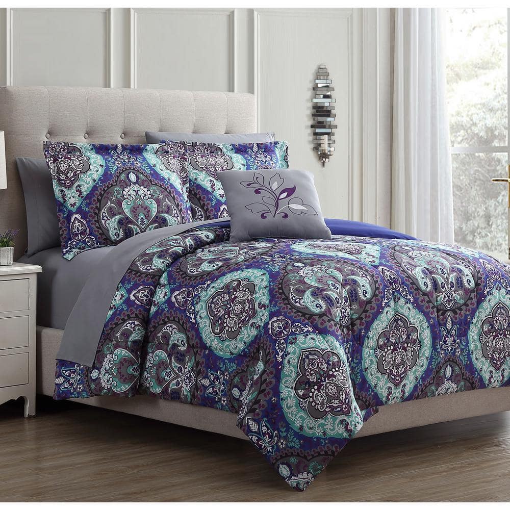 8 PIECE PRINTED REVERSIBLE COMPLETE BED SET CATHEDRAL?FULL