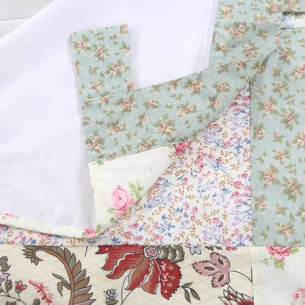 Floral Vine Country Cottage Flower Garden Patchwork Straight Multi-Color Rod Pocket Window Curtain Panel/Drapes 2 Piece